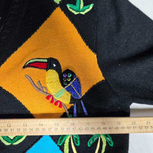 Jack B. Quick Vtg 3D Knit Cardigan M Jungle Motif Beaded Embroidered Granny - Picture 11 of 12